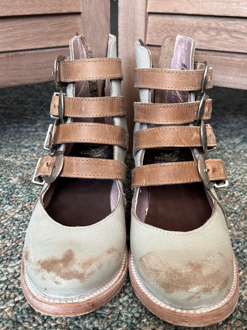 Freebird by Steven Tan and Cream Multi-Buckle Ankle Boots